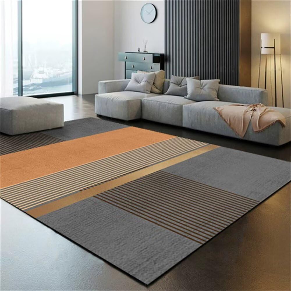 Tapis d'entrée intérieur moderne à rayures grises et orange gaming 200x250cm
