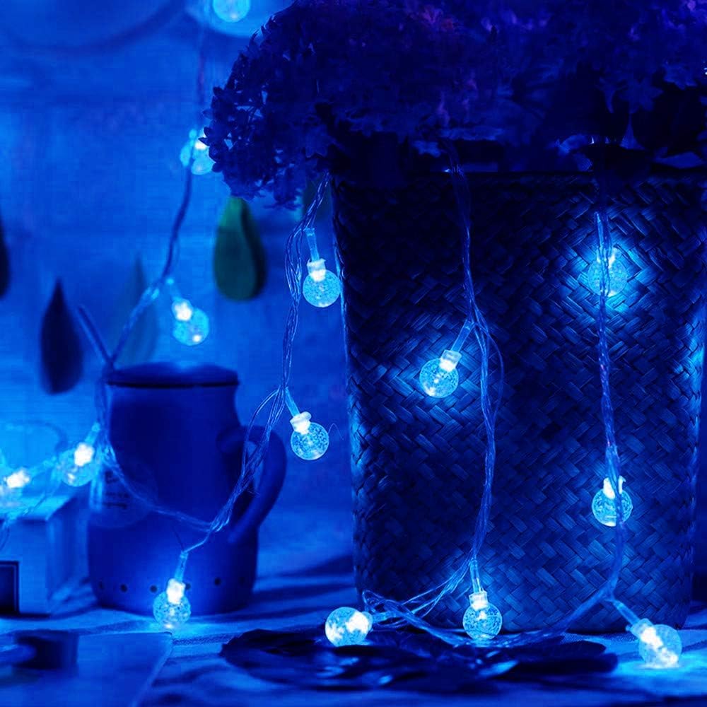 Guirnalda de luces solares de bolas gruesas para exteriores, 22 m, 200 LED, impermeable, con 8 modos, para jardín y patio (azul)