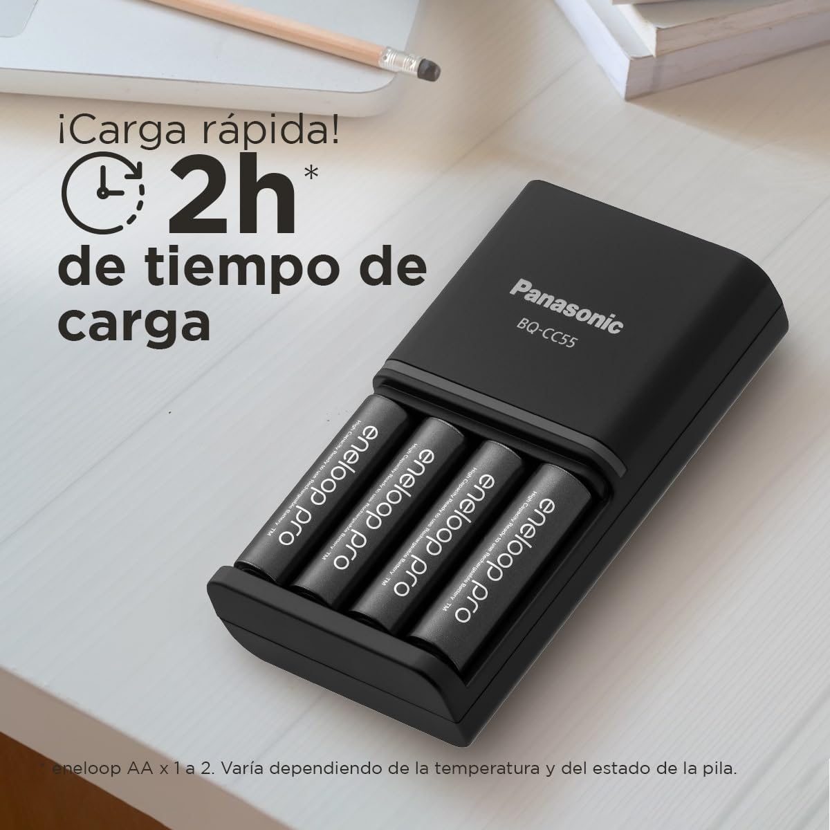eneloop SmartPlus. Cargador para 1 a 4 pilas AA/AAA Ni-MH con 4 pilas eneloop pro AA/Mignon y 10 funciones de seguridad.
