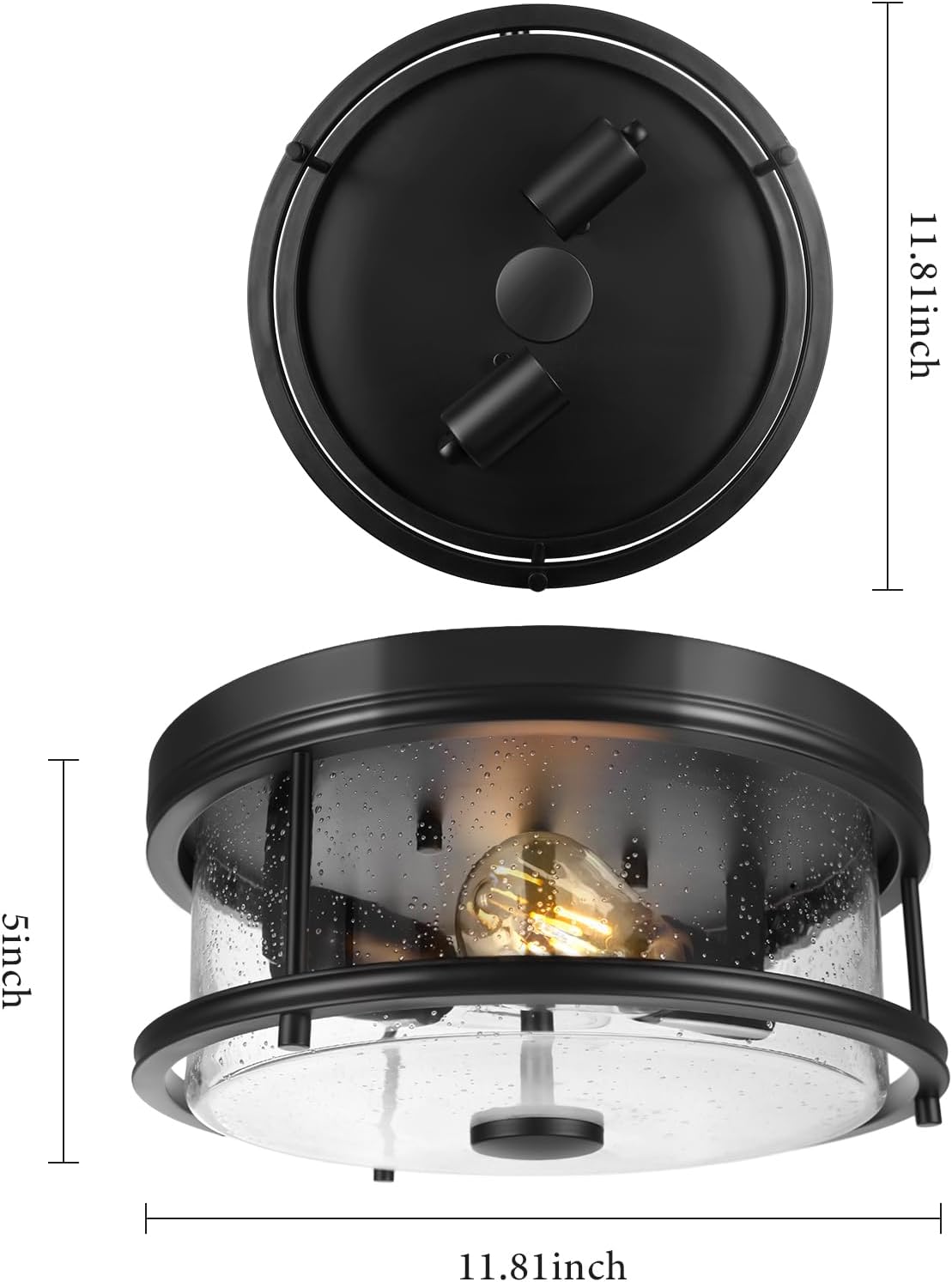 Farmhouse Flush Mount Ceiling Light Fixture, 12 Inch Rustic Close to Ceiling Light Fixtures Metal Cage Lighting with Seeded Glass for Home Kitchen Bedroom Dining Room Entryway Hallway