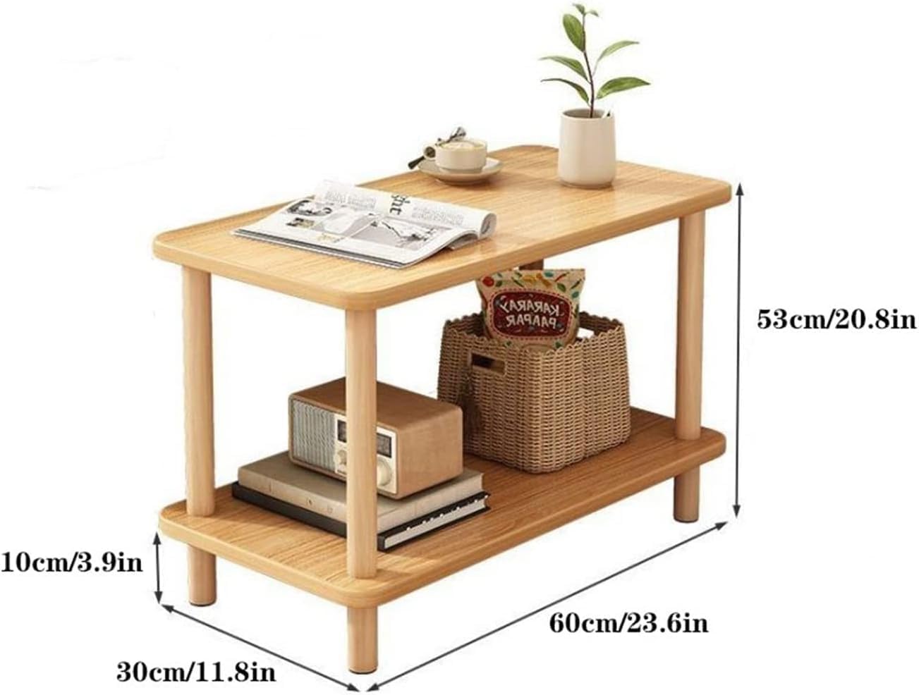 Aimery Office End Table Side Table End Table Wooden Small Side Table Rectangular 2-Layer Small Table Bedroom Living Room Home Tea Table Coffee Table