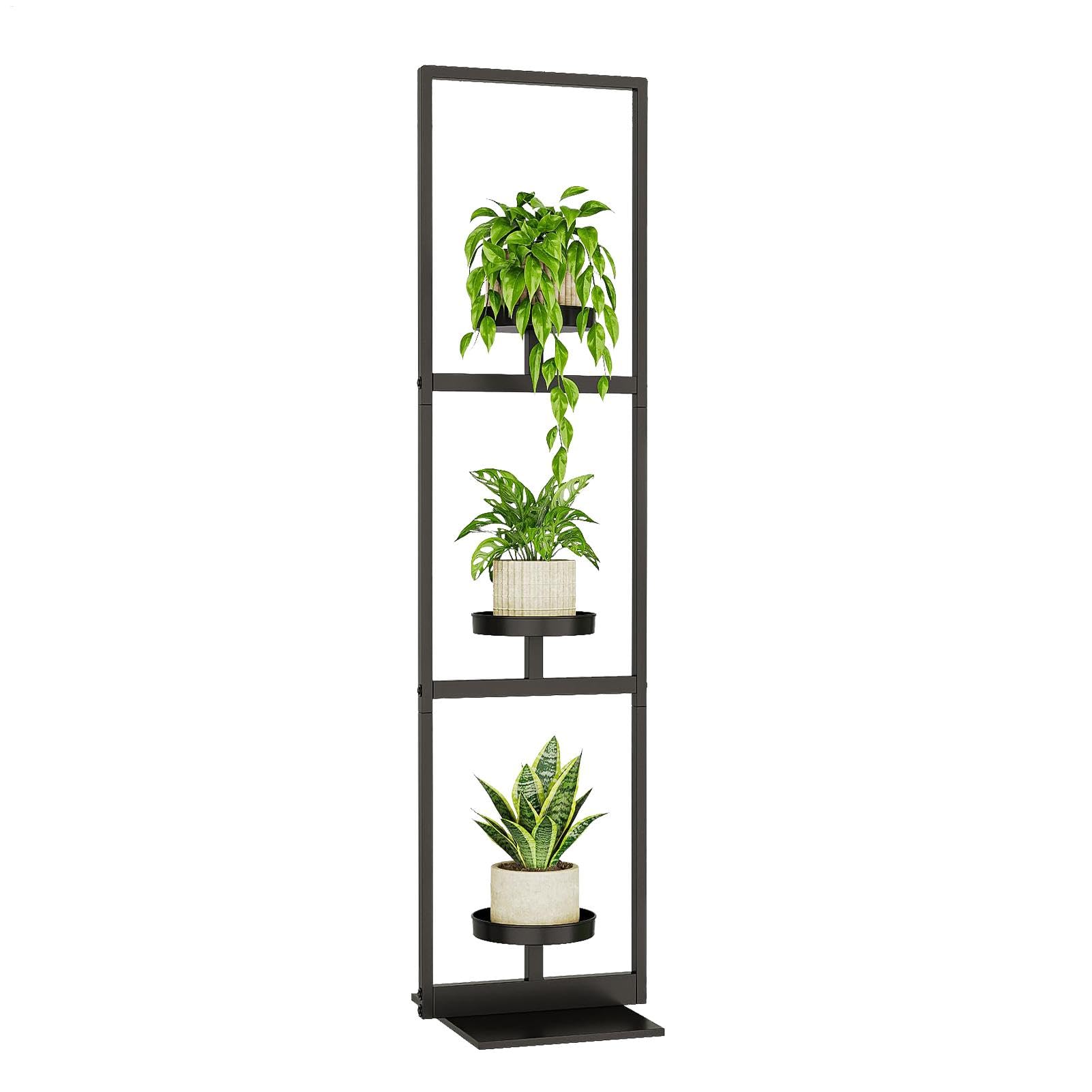 Étagère pour plante à 3 niveaux : support de plante d'intérieur d'angle en métal noir