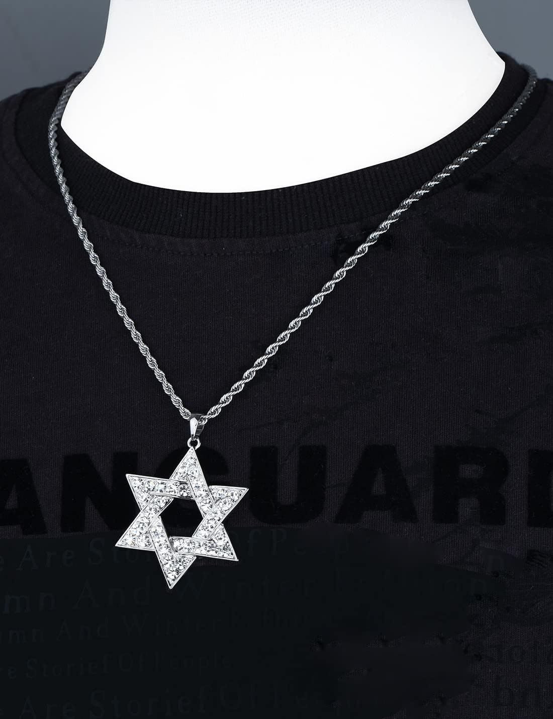 Crystal Star of David Necklace Pendant Stainless Steel Chain Necklace Jewelry for Women Men - Image 2