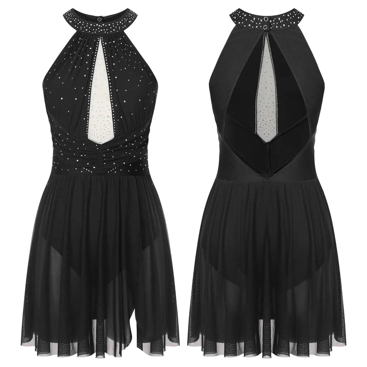 Vestido de gimnasia artística para mujer, con letras líricas, de malla, fruncido, ajustado, para patinaje artístico, ballet, baile