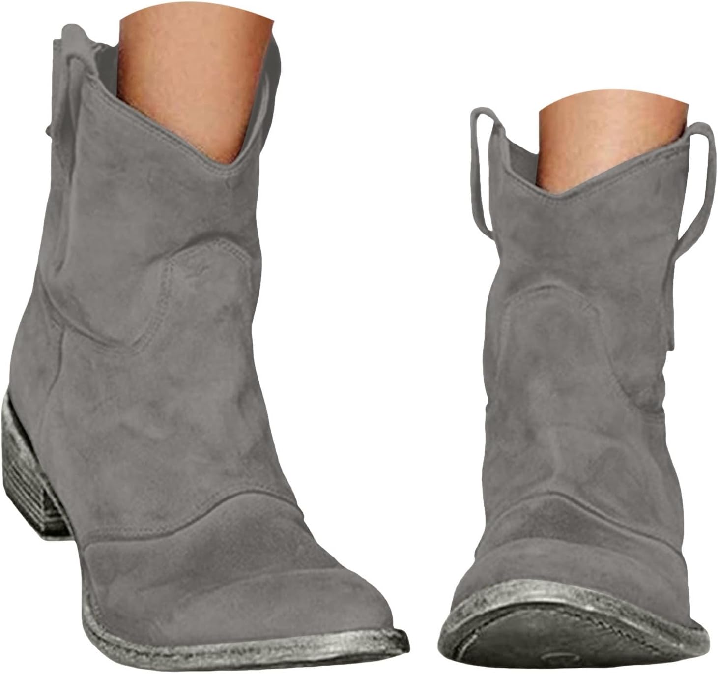 Damskie buty kowbojskie z obcasem, zamszowe, retro, kowbojskie buty z krótką cholewką, półwysokie, wygodne, eleganckie, na jesień i zimę