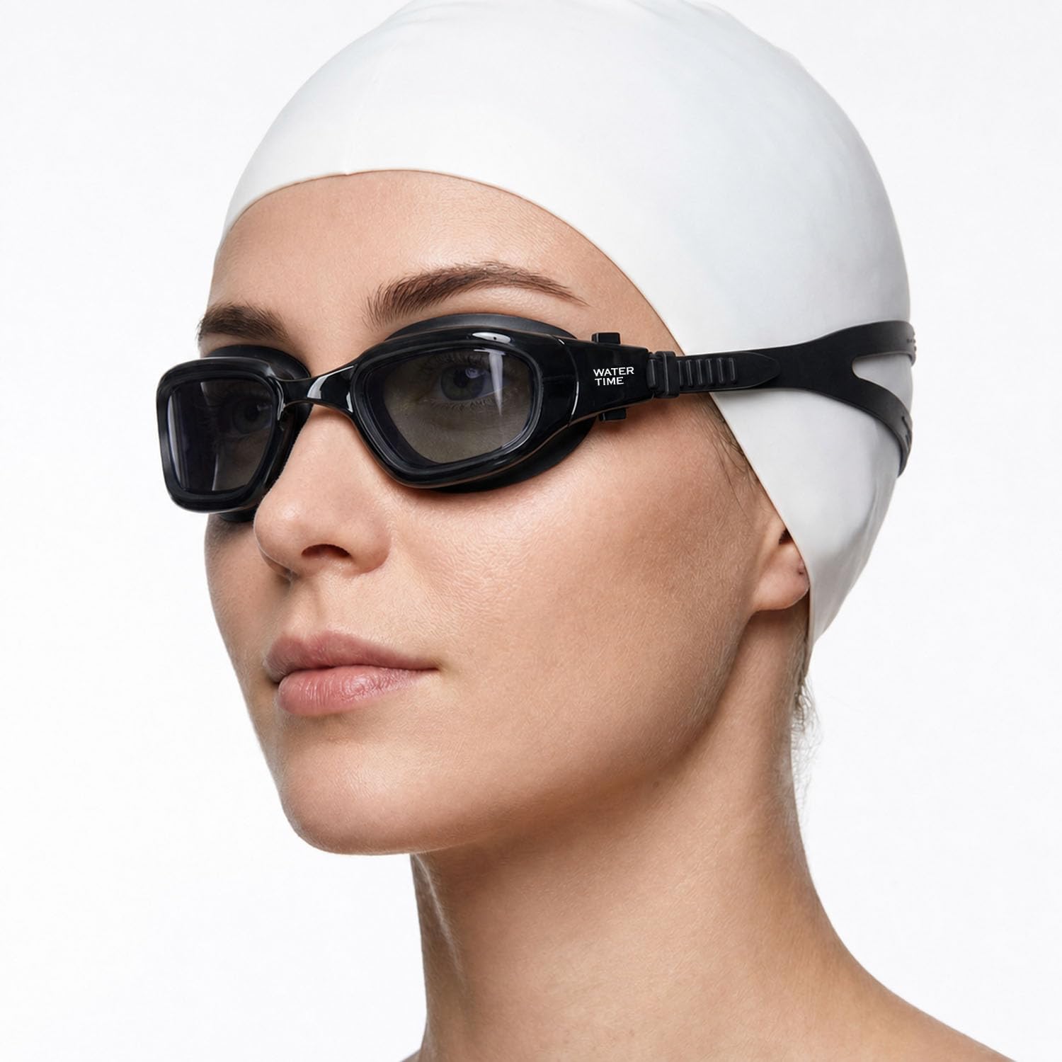 WATER TIME Wide Vision Swim Goggles Seamless Frame Anti-Fog, Black