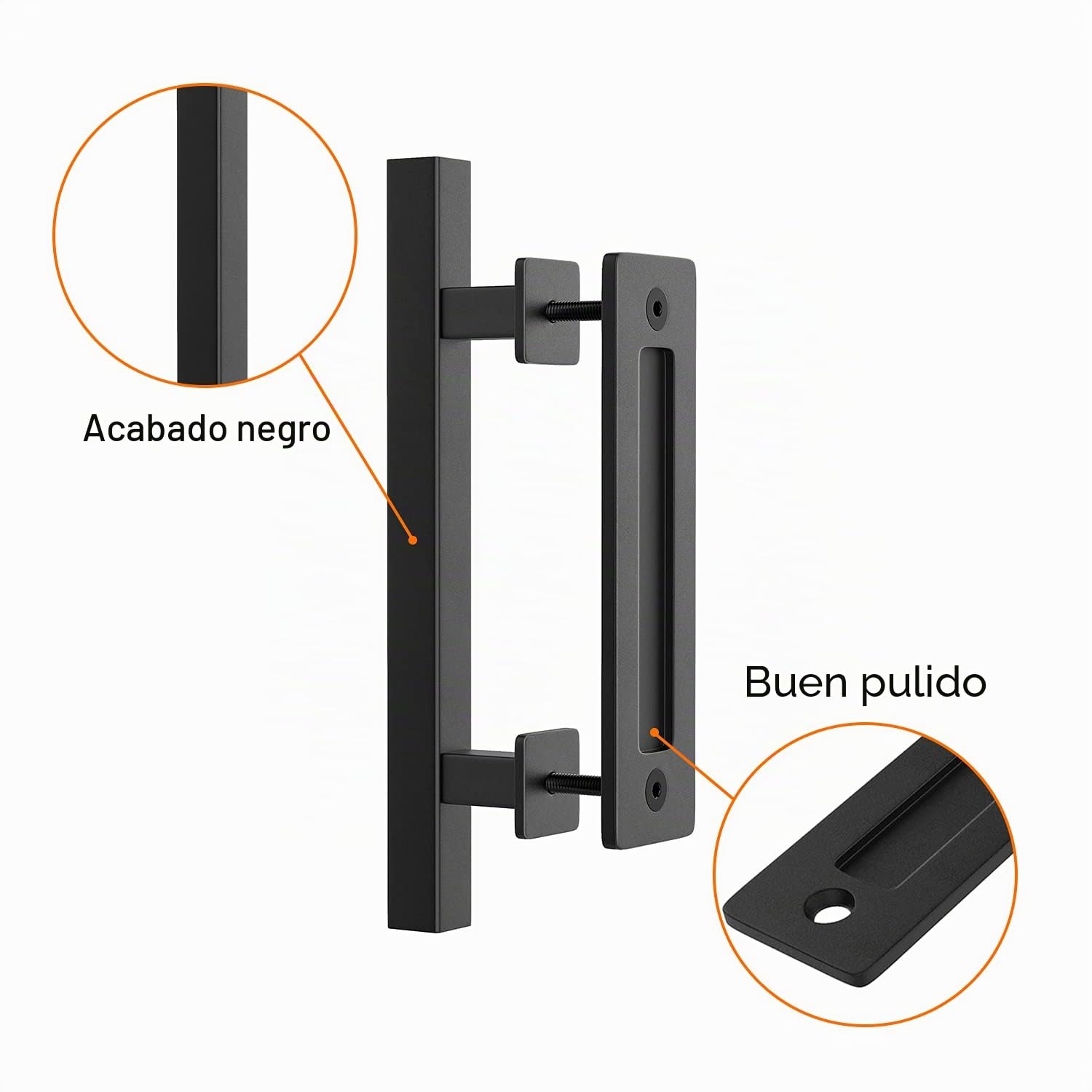 WINSOON 30CM Tirador de Puerta de Corredera Negra de Manillas Puertas Interior Corrediza del Granero Juego de Manijas para Puerta de Garaje