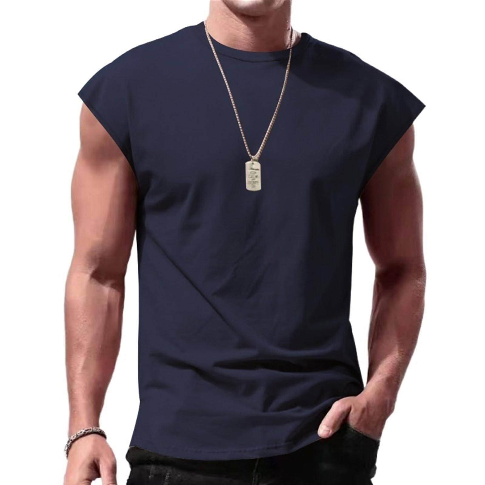 Canottiere da Allenamento da Uomo, Magliette da Palestra Senza Maniche, Pantaloncini da Jogging, Tute da Jogging(Navy Blue,XX-Large)