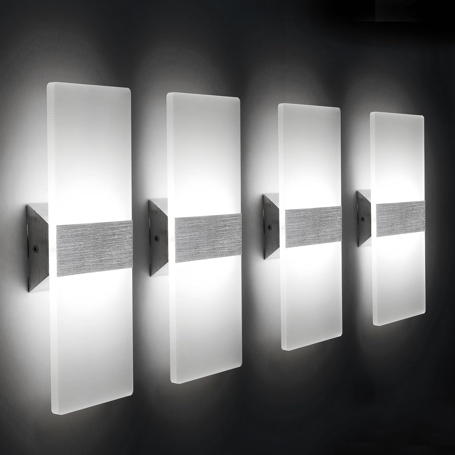 ChangM Modern Wall Sconce 12W, Set of 4 LED Wall Lamp Cool White Acrylic Material Hardwired Wall Mounted Wall Lights