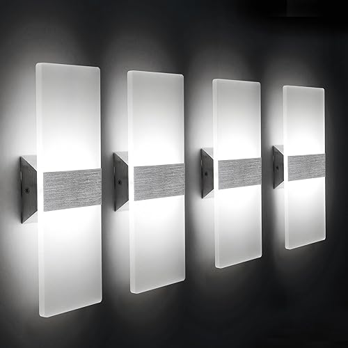 ChangM Modern Wall Sconce 12W, Set of 4 LED Wall Lamp Cool White Acrylic Material Hardwired Wall Mounted Wall Lights