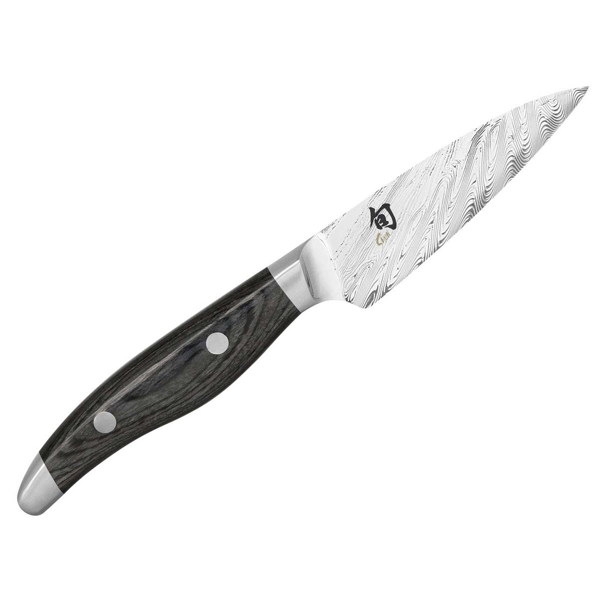 KAI Shun Nagare Couteau d'Office 9 cm - Lame à Double Noyau en Acier Damascus de 72 Couches VG 2 & VG 10 - bois de pakka Gris-Noir - Fabriqué à la Main au Japon - Couteau à Légumes Paring Forgé