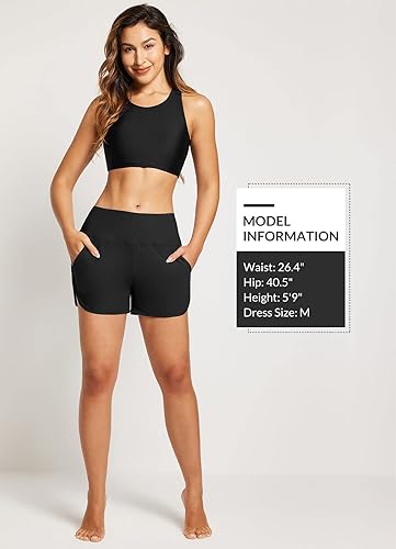 Miniatura 2 de baleaf Traje de baño de cintura alta de 3, 5, 7, 9 pulgadas, para mujer, de secado rápido, con bolsillos