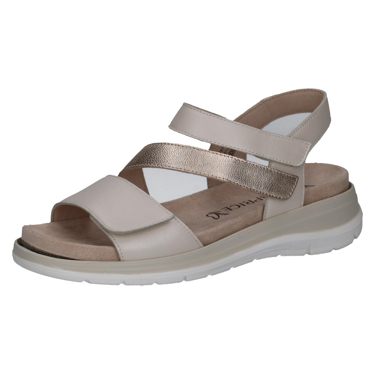 Caprice women's flat sandal in leather, White (OFFWH/LT GOLD), 3.5 UK