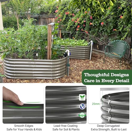 A ANLEOLIFE 8x4x2ft Galvanized Raised Garden Bed Kit, Oval Metal Deep Root Planters for Outdoor Plants Vegetables Flowers Herb, Large Bottomless, 478 Gallon Capacity- Quartz Grey - Image 5