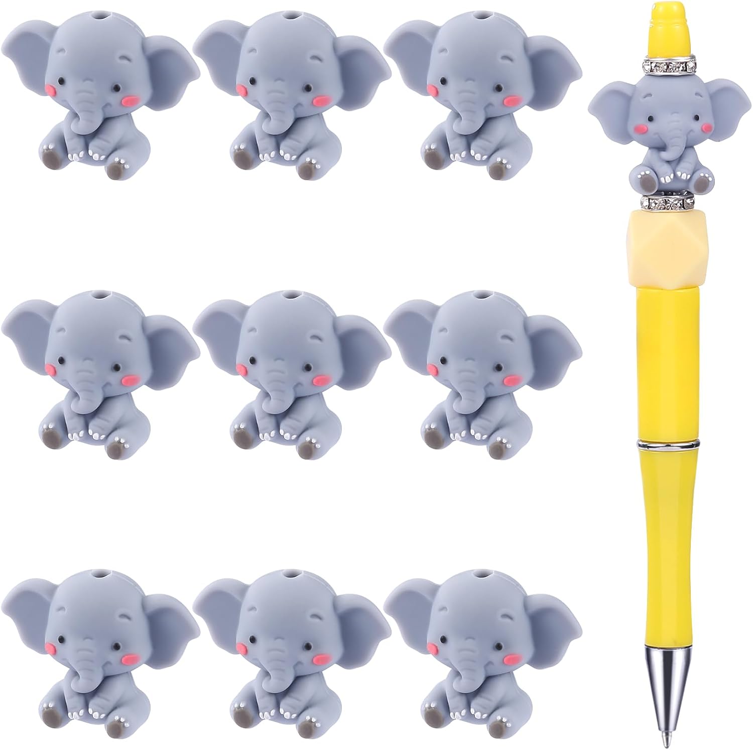 3D Animal Silicone Beads for Keychain Making, Elephants, 10 Pcs