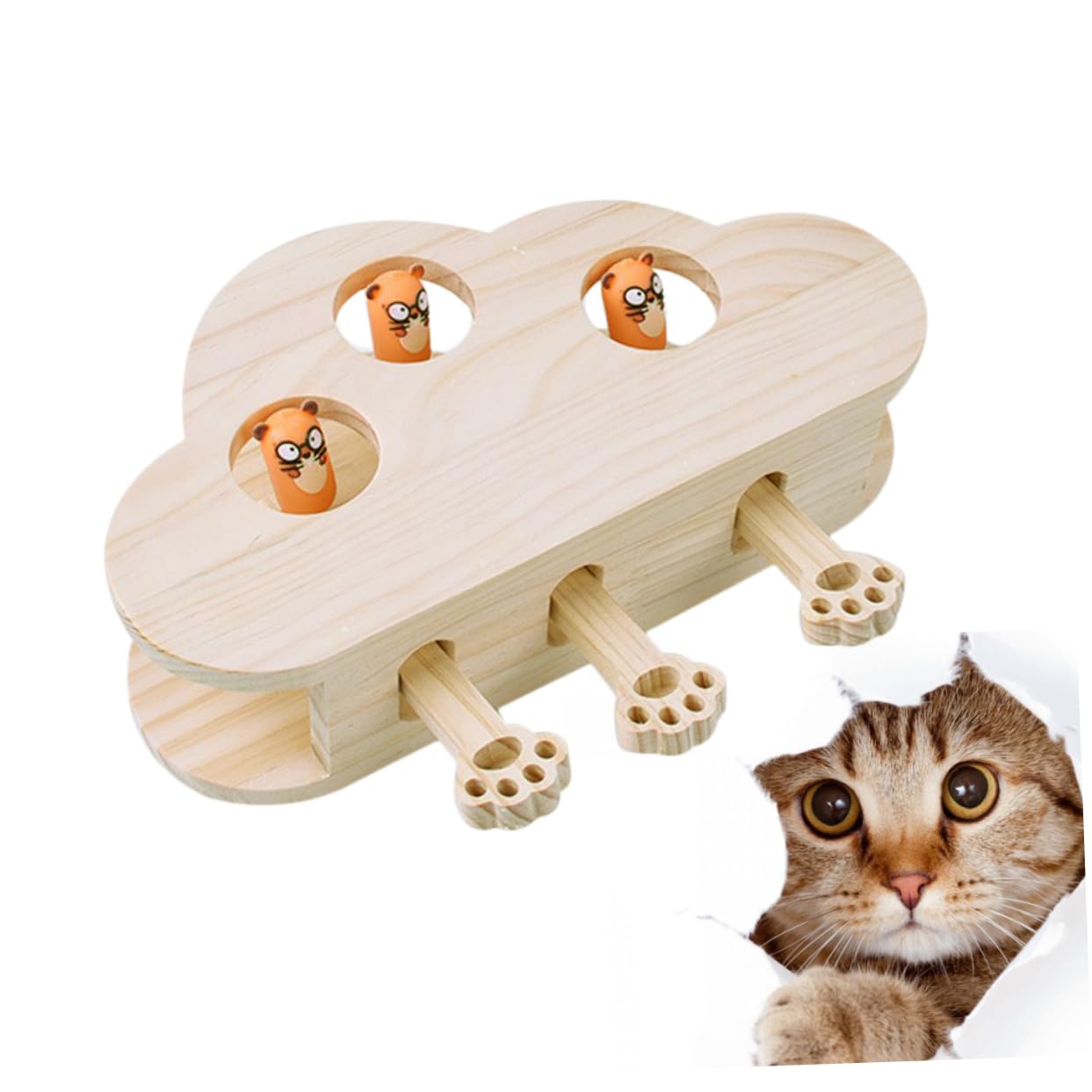 Juguetes Whack-Mole para Gatos Juguete De Madera Interactivo y Divertido Patrón Cloud Beat para Jugar Interiores