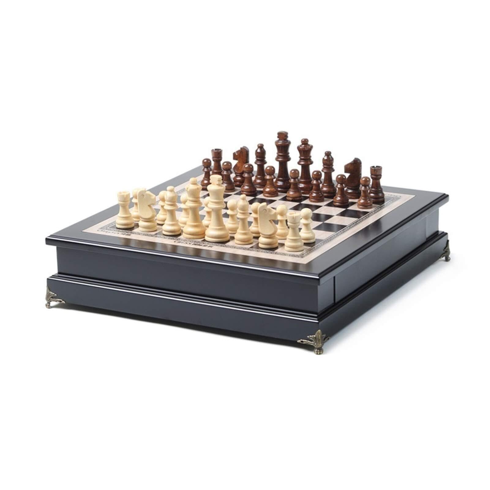 Set di scacchiere portatili con 2 cassetti portaoggetti integrati, giochi classici in legno for bambini e adulti scacchiera portatile