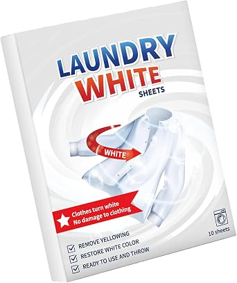 10 High-Concentration Whitener Sheets Quick Stain Removal for Yellowed Garments, Non-Irritating & Fast-Acting Decolorant Sheets