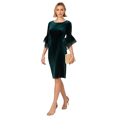 Adrianna Papell Velvet Bell Sleeve Short Dress Women