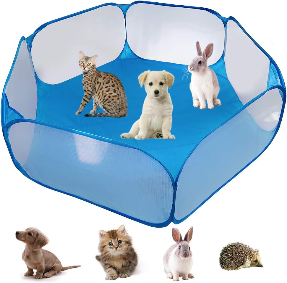 YAVOEU Small Animal Cage Tent，Portable Yard Fence Breathable & Transparent Pent pet Playpen