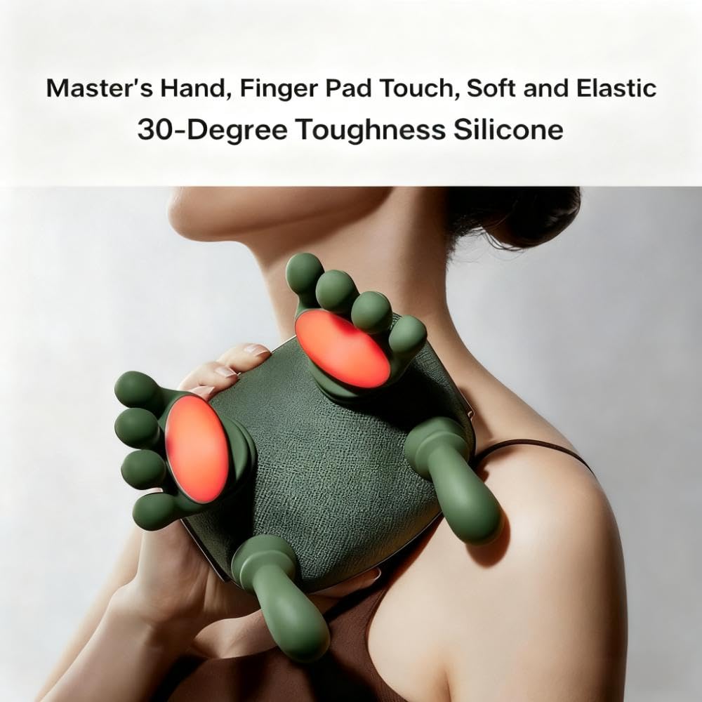 Photo 1 of Loycco Bionic Heated Massager, Portable Shiatsu Neck and Back Massager, Electric Deep Tissue 4D Kneading Massage, Simulated Human Hand Design for Pain Relief and Muscle Relax (Textile Green)
