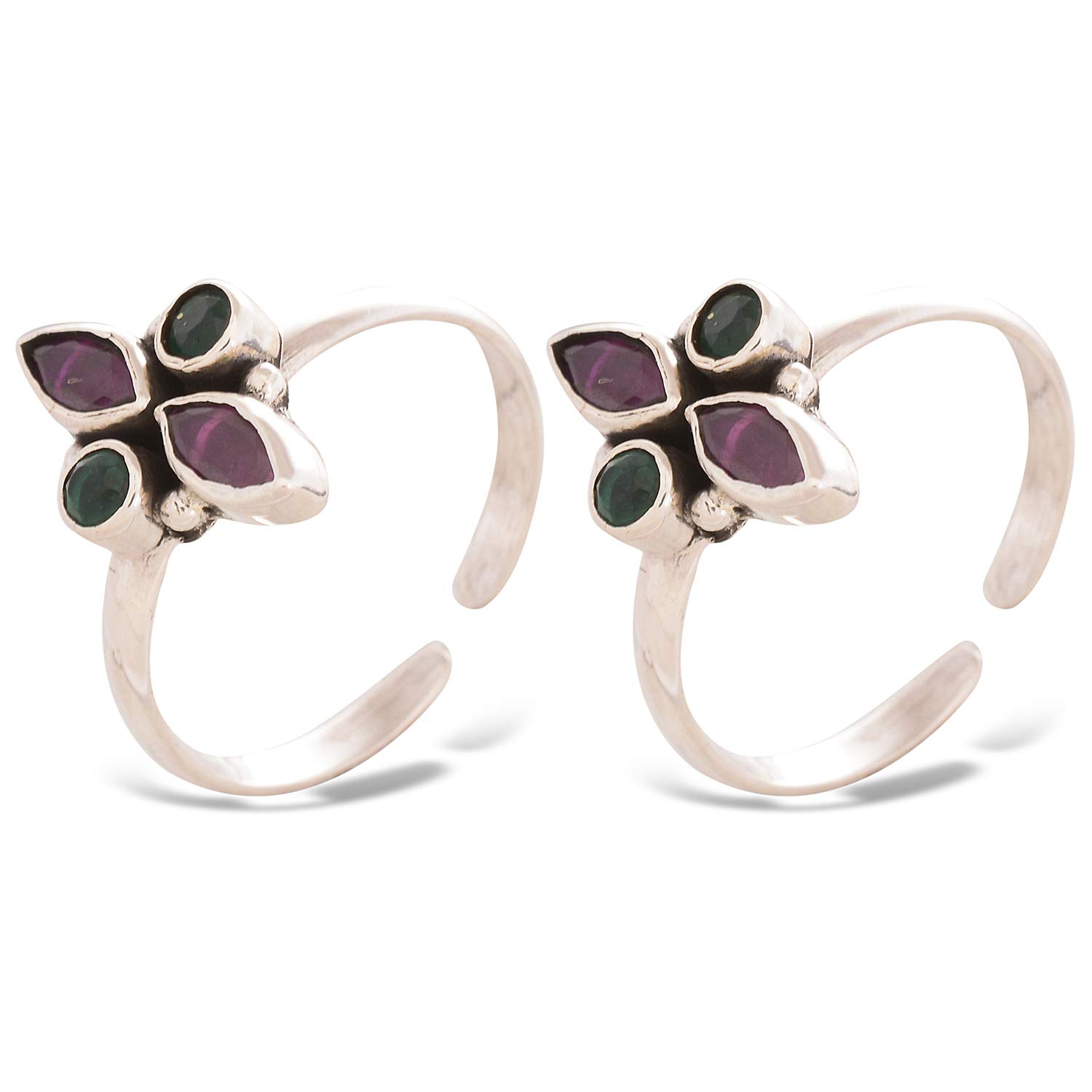 Peenzone 92.5-925 Sterling Silver Emerald Ruby Toe Ring Leg Finger Rings for Women Girls-image-34