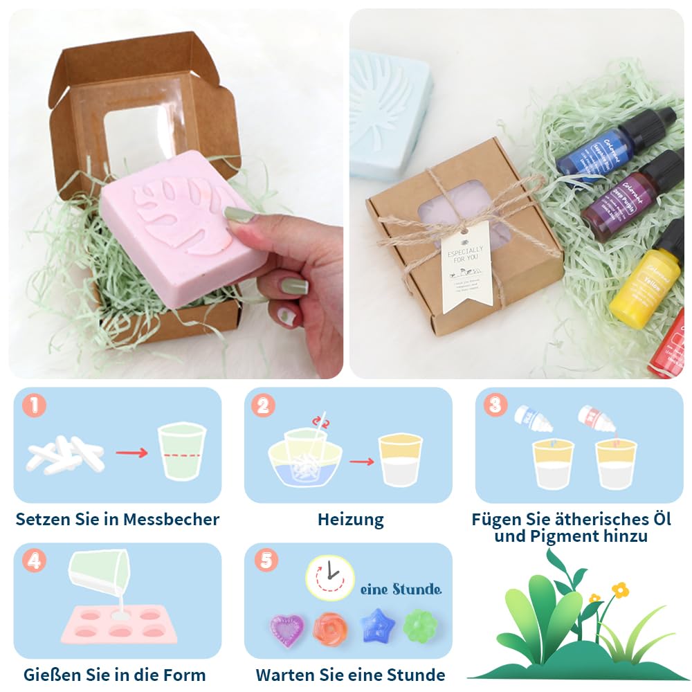 DIY Seife Selber Machen, Seifen Selber Machen Set, Kreative Basteln Erwachsene, Seifenset DIY Komplettset mit Seifenbasis & 6 Acrylfarbe usw. für die Seifenherstellung