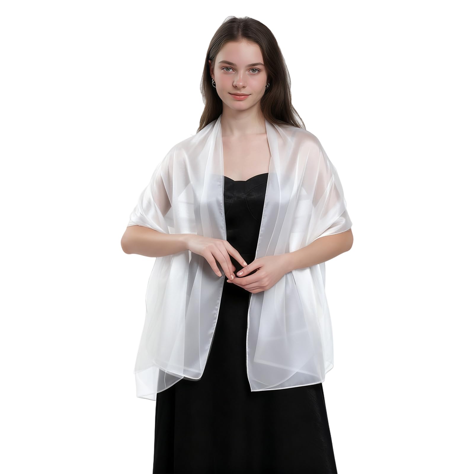 Szal na suknię wieczorową, Elegancki szal ślubny dla kobiet na uroczystości, na wieczorne przyjęcia, codziennego użytku, Elegancki szal dla druhny ślubnej, biały, 170 x 70 cm