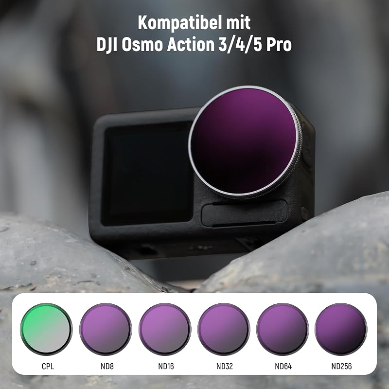 NEEWER ND Szűrő Szett DJI Osmo Action 5 Pro/4/3 Kamerához, 6 Darabos ND8+ND16+ND32+ND64+ND256+CPL Polarizációs Szűrő Készlet