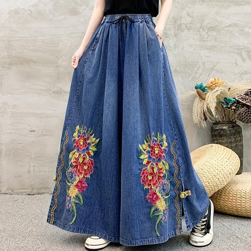 Duberess Womens Loose Cropped Jeans with Embroidery Wide Leg Denim Pants Harem Trousers with Pockets - Image 6