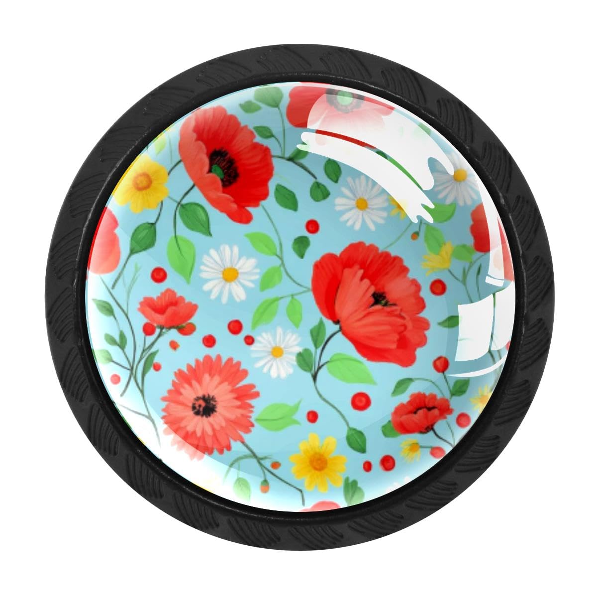 4 PCS Kitchen Cabinet Knobs, Daisies Poppy Drawer Knobs Dresser Handles