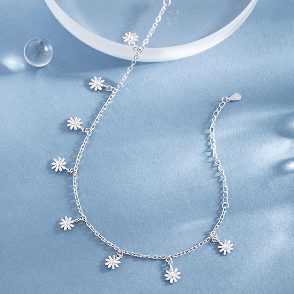 Cavigliera da donna in argento Sterling 925 con margherita, cavigliera regolabile