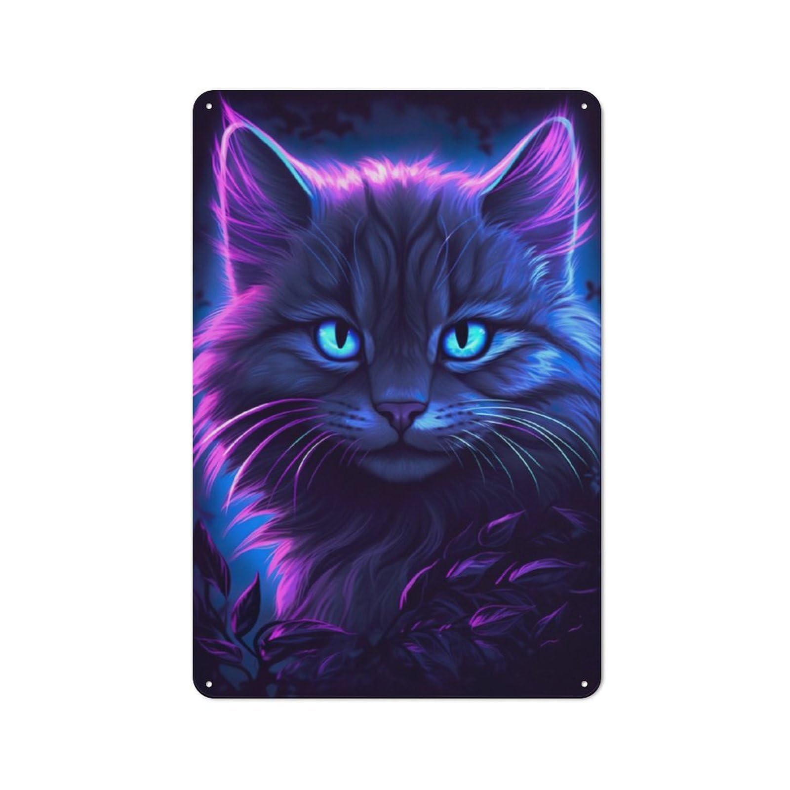 Junmoney Cat Purple Glow Retro Metal Plaque 30X20cm For Lounge Or Reading Corner, Winter Wall Decor For Reading Corner Decorators