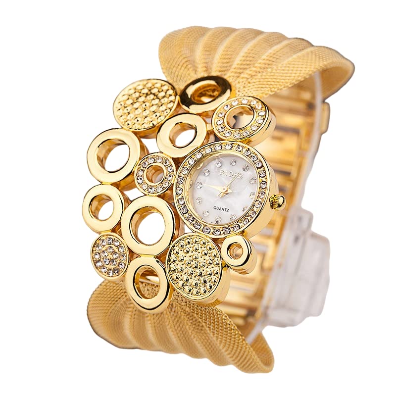 BEBO CREATIONS European Style Gold Circle Alloy Woman Wrist Watch - Women Wrist Watch Analog, Fasihon Bracelet Rhinestones Mesh Watch, (Gold) (B0BLZ1V8Z5) Amazon Price History, Amazon Price Tracker