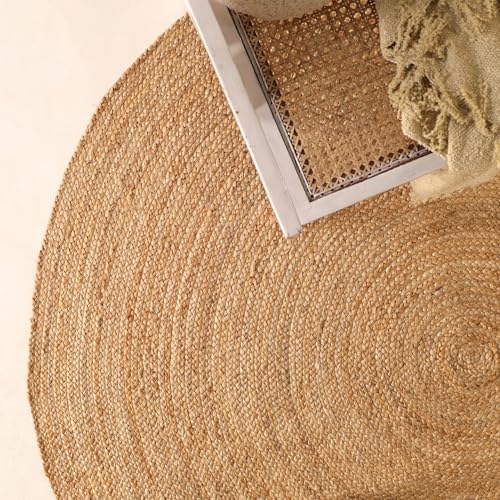 Tapete redondo tejido a mano de yute natural 6ft miniatura 3