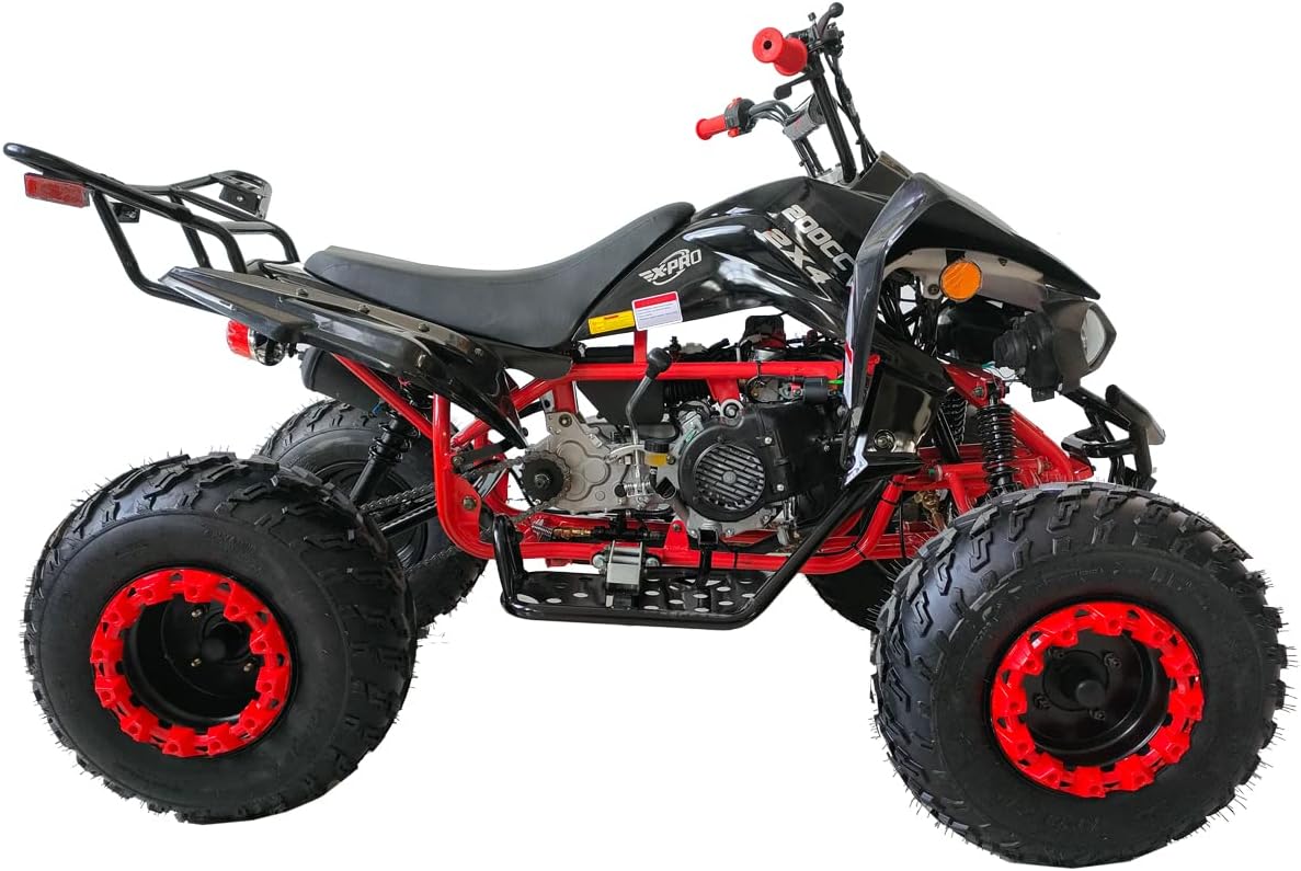 Strana view of X-PRO Panther 200 Sports ATV, showing engine and tires