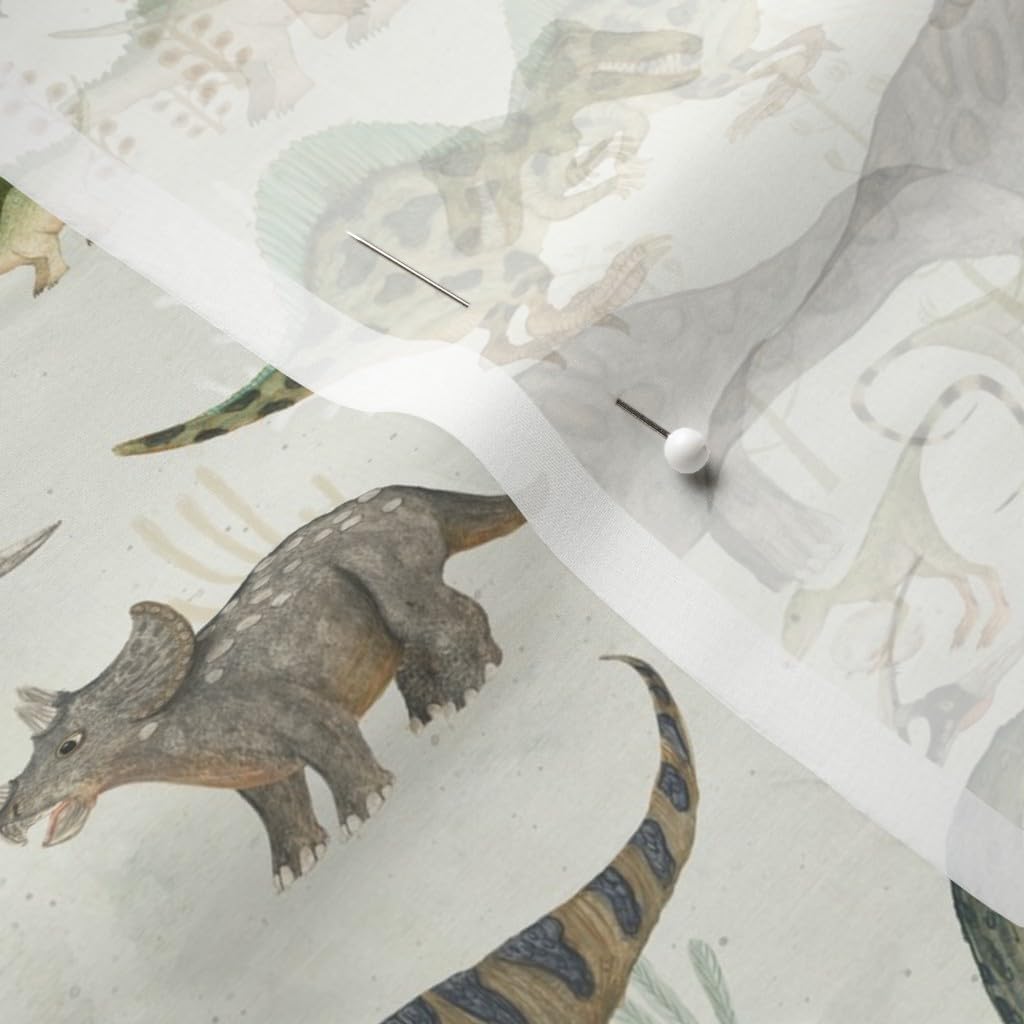 Spoonflower Fabric - Ditsy Dinosaurs Small Scale Earth Tone Neutral Olive Green Printed on Chiffon Fabric by The Yard - Sewing Fashion Apparel Dresses Home Decor