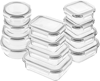 Glass Food Storage Containers with Lids, [24 Piece] Glass Meal Prep Containers, 11-36oz Airtight Glass Bento Boxes, BPA Free & Leak Proof (12 lids & 12 Containers)- White