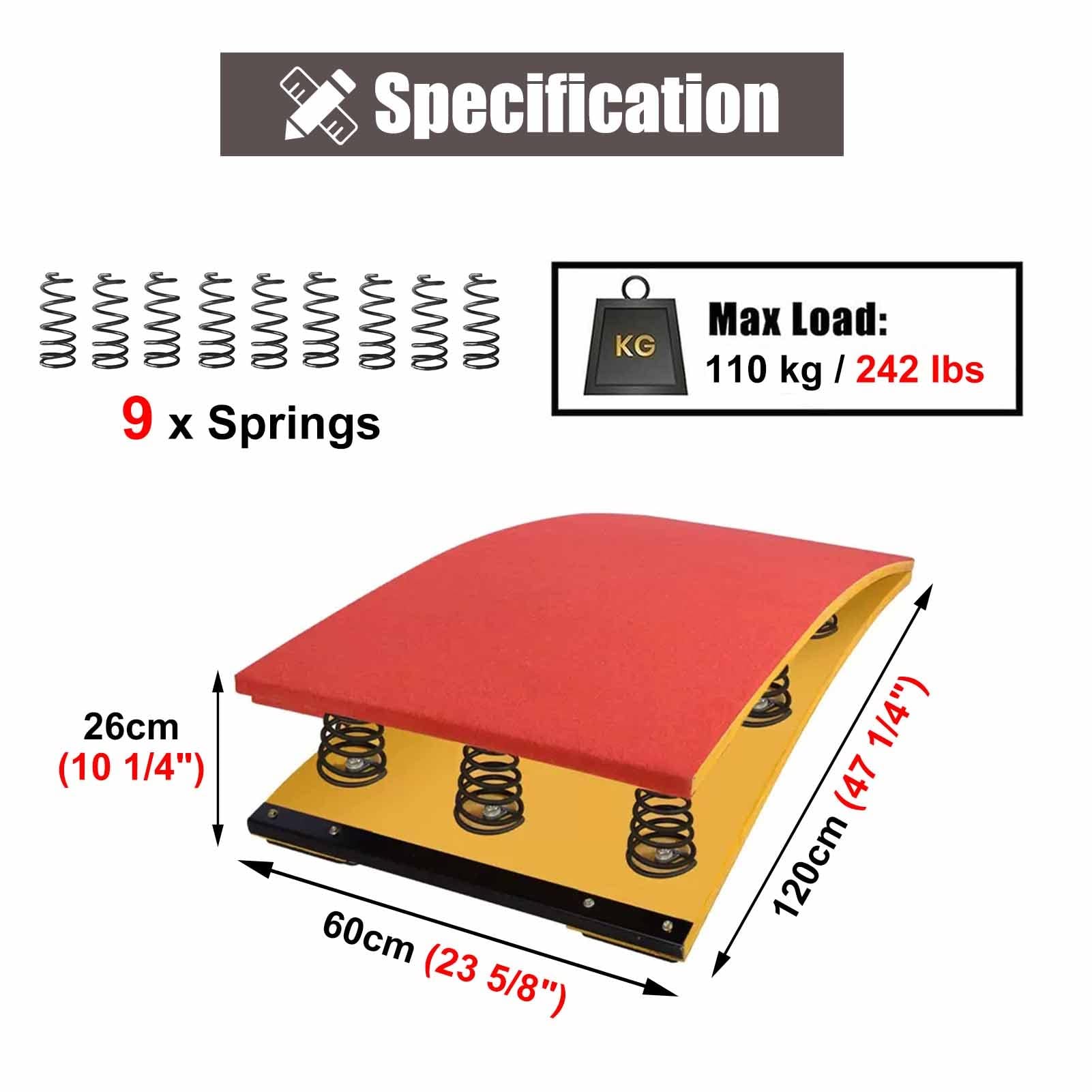 ZIMGOD Spring Board Gymnastics Vault Springboards, Adult Sport Equipment for Gymnasts/Vaulting/Exercise, Elastic Ramp Including 9 Spring (Color : Red)