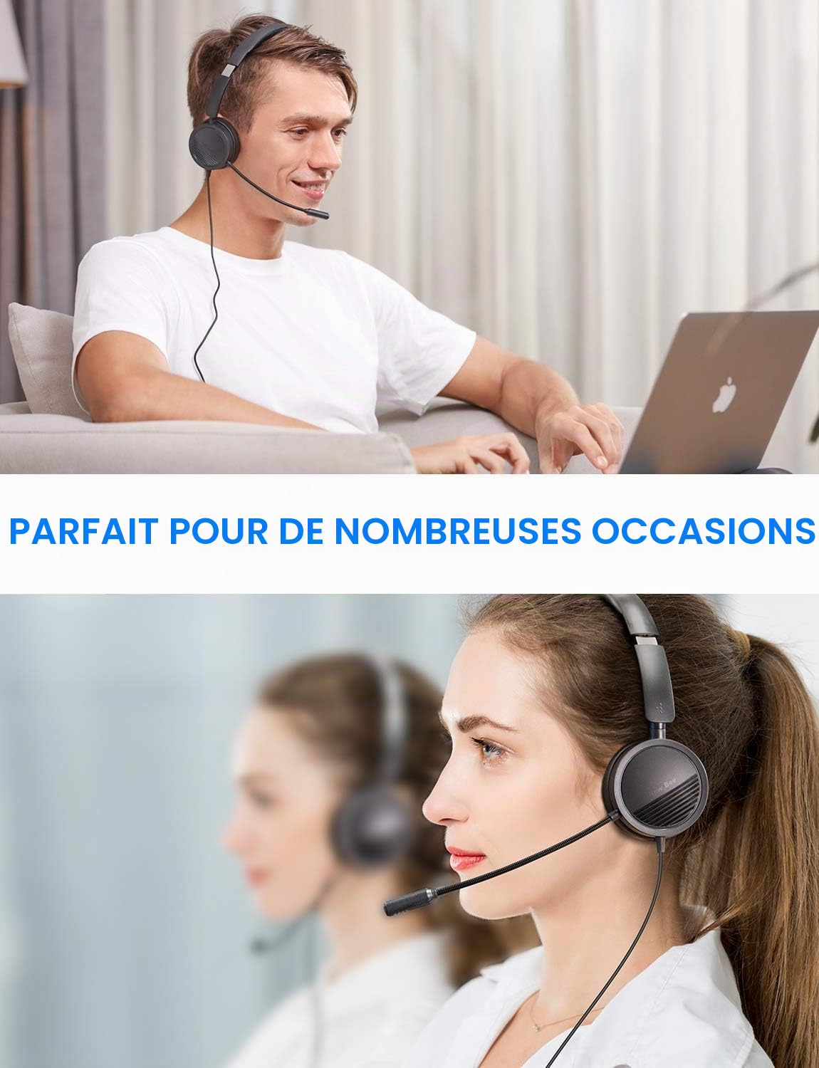 New Bee Casque PC Filaire avec Micro Casque USB/3,5 mm Annulation du Bruit & Son Stéréo Clair Oreillette Business pour SoftPhone Skype en Ligne Centre d'appels Téléphoniste(1 pièce)
