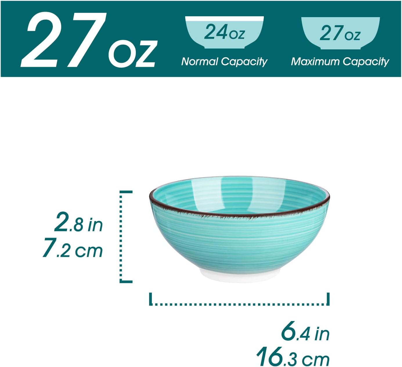 vancasso Bonita 27 Oz Cereal Bowls Set of 6, Blue Ceramic Bowls for Kitchen, 6 Inch Soup Bowls, Dishwasher & Microwave Safe - Image 2