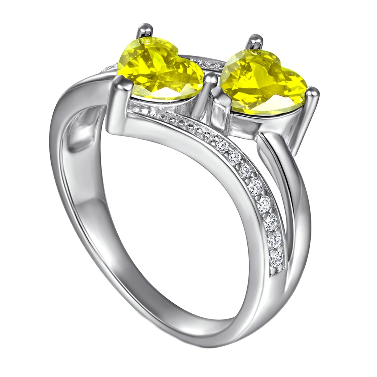 Anillos de plata 925 para adolescentes y niñas, anillos de promesa de doble corazón, circonita cúbica, anillo de moda, Cubic Zirconia