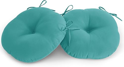 Miniatura 2 de LOVTEX Bistro - Juego de 2 cojines redondos para sillas de exterior de 15 pulgadas, impermeables, redondos, con lazos, cojines para sillas de