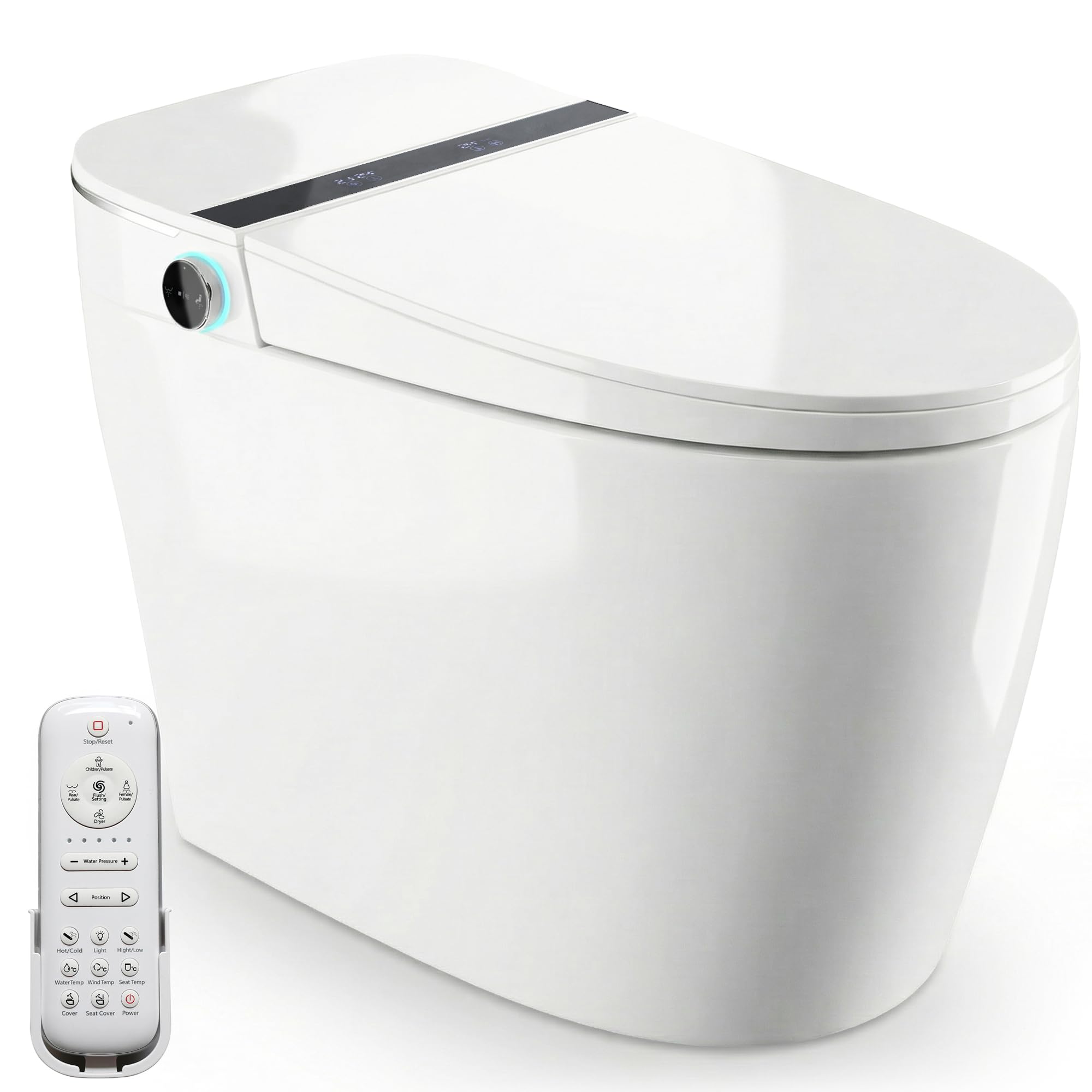 Inodoro Inteligente Estilo Japonés | 680x390x490 mm | WC con Bidet Integrado, Asiento Calefactable, Agua Caliente y Secado, Sensor, Control Remoto y Tapa Automática, Sin Depósito (Blanco | 1C)
