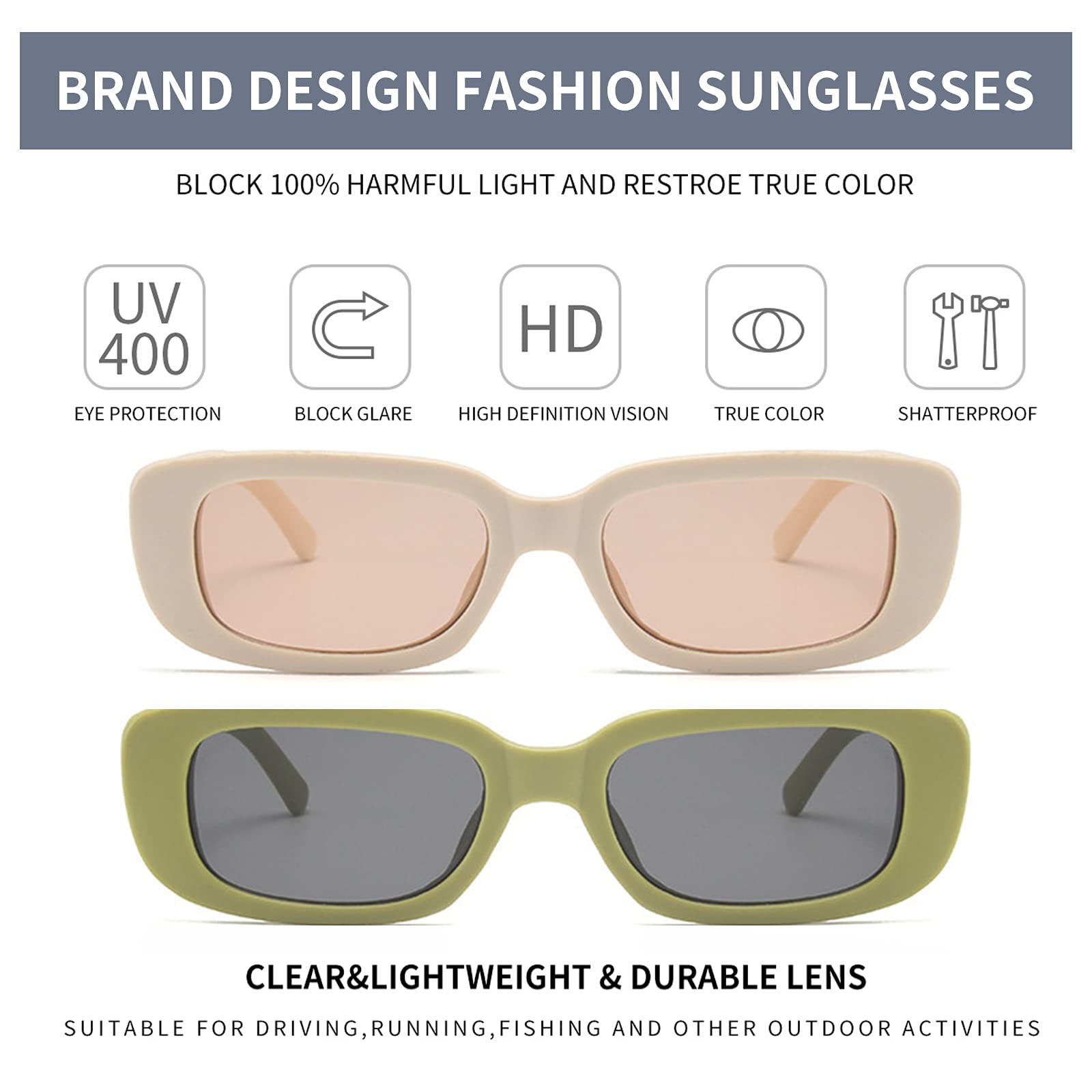 Dollger Rectangle Sunglasses for Women Men Trendy Retro Fashion Sunglasses UV 400 Protection Square Fram