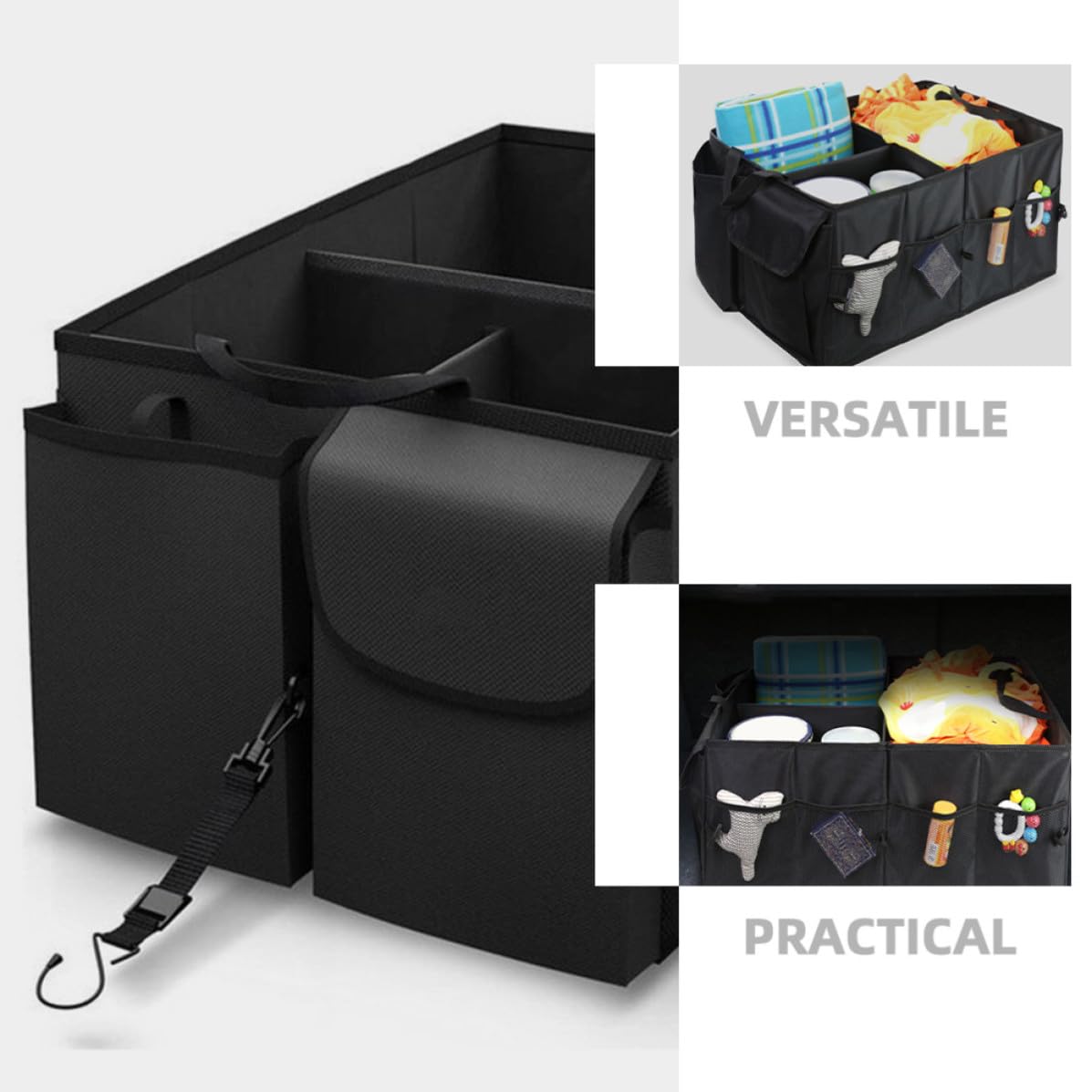 VALICLUD Kofferraum Organizer für Suvs aus Oxford Stoff mit Mehreren Fächern und Taschen Stabil und Einfach zu Verstauen für Autoaufbewahrung im Schwarzen Design