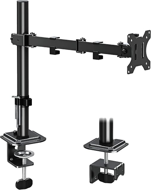 ELIVED Single Monitor Arm Desk Mount Height Adjustable Ergonomic PC Monitor Stand for Most 13-27 Inch Monitors with VESA 75x75 and 100x100mm, with C-Clamp and Grommet Base, Full Motion Monitor Arm