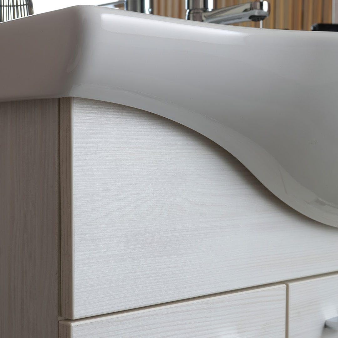 Kiamami Valentina Mueble de baño de pie 85 cm en Roble Blanco Efecto Madera