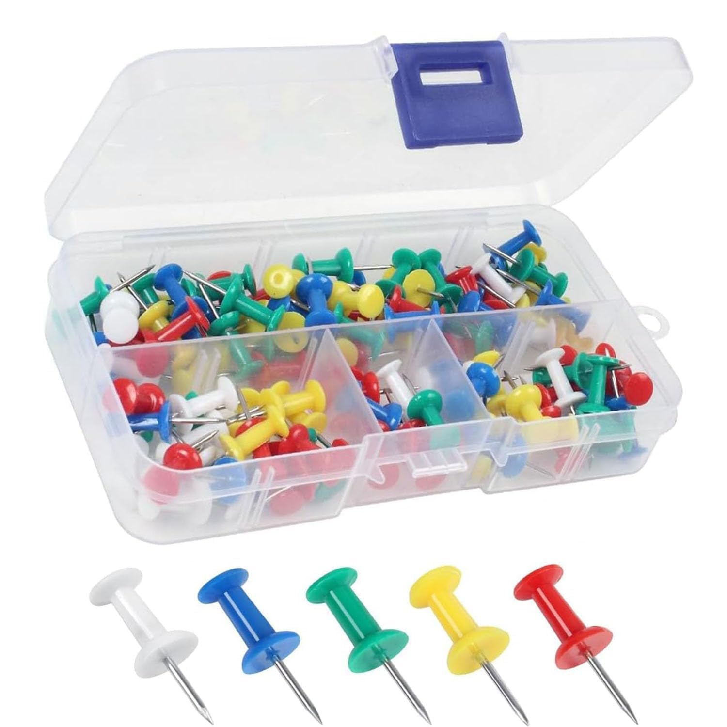 Sadwqgewnbf Colorful 100 Pcs Coloured Push Pins, Thumb Tacks, Coloured Map Tacks With Stainless Steel Point For Bulletin Board, Fabric Marking, Pictures Hanging