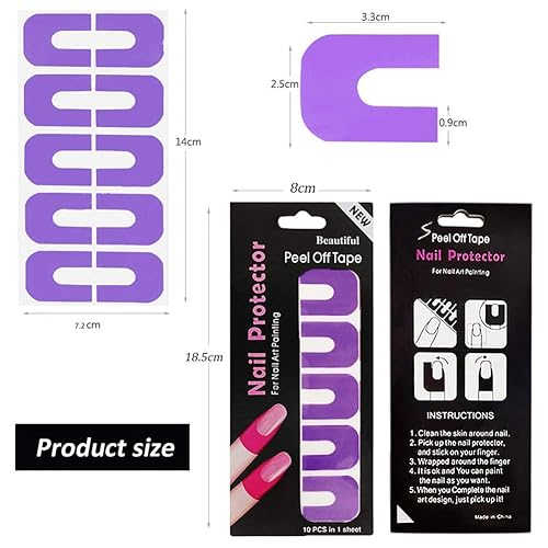 Miniatura 4 de EBANKU Protector de esmalte de uñas, 14 hojas de 140 piezas desechables adhesivas en forma de U para pintura de uñas, protector de plástico suave